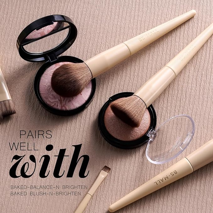 BS-MALL Professional Makeup Brush Set 18 Pcs Premium Synthetic Foundation Powder Concealers Eye Shadows Blush Makeup Brushes with Travel Case (Matte white beige)