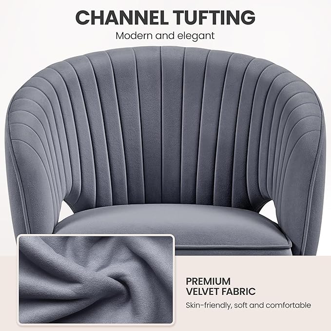 Yaheetech Home Office Chair Velvet Desk Chair, Upholstered Modern Swivel Chair with Tufted Barrel Back, Rolling Wheels for Office, Study, Vanity, Bedroom Dark Gray