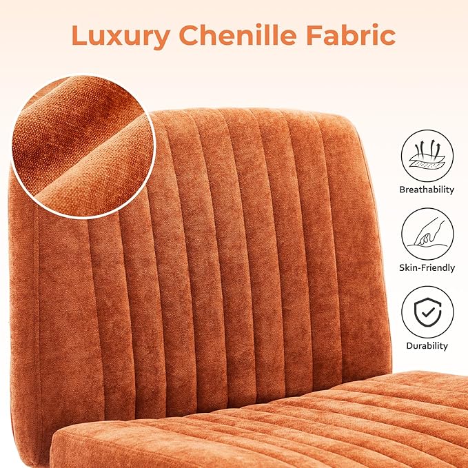 Convertible Base Criss Cross Chair with Pocket Springs & Thicker and Wider Cushions, Armless Legged Office Chair Relieves Back Pain, Swivel Vanity Chair for Living Room/Office, Orange