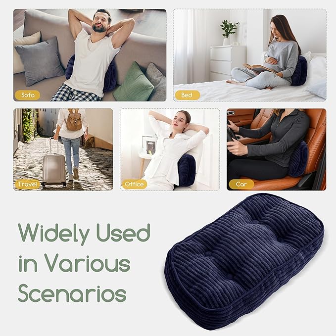 HIGOGOGO Lumbar Support Pillow for Recliner Chair/Accent Chair/Couch/Office Chair, Tufted Corduroy Back Support Cushion for Elderly, Recliner Cushions for Back Rest, Pain Relief, Reading, Navy