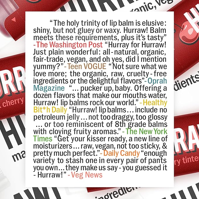 Hurraw! Black Cherry Tinted Lip Balm: (Sheer Red Tint) Organic, Certified Vegan, Cruelty and Gluten Free. Non-GMO, 100% Natural Ingredients. Bee, Shea, Soy and Palm Free. Made in USA