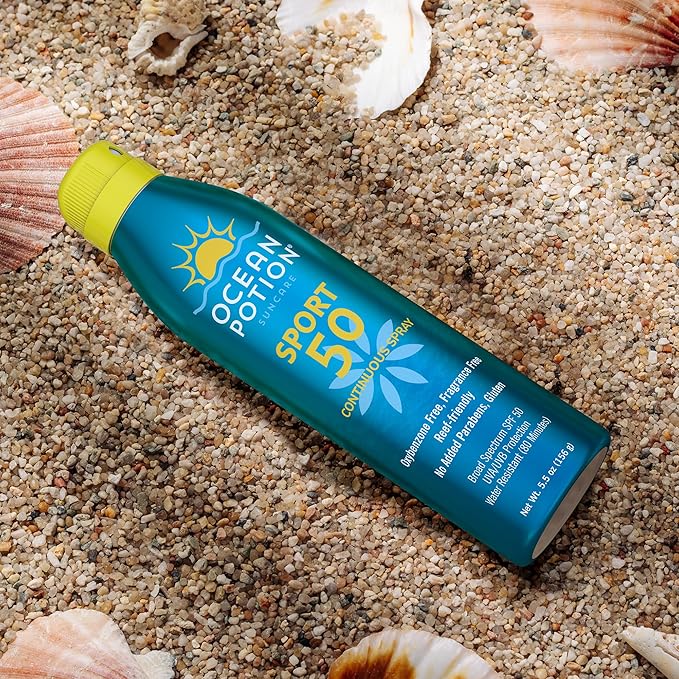 Ocean Potion Sport Sunscreen Spray SPF 50 - Broad Spectrum UVA/UVB Sunscreen | Continuous Sunscreen Spray with Vitamin E & Aloe - Lightweight, Water Resistant, Oxybenzone-Free - 5.5 oz