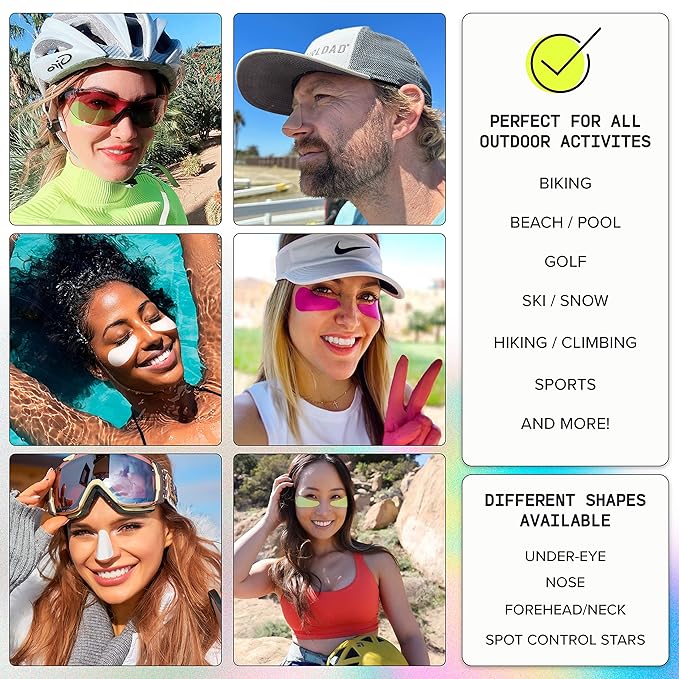 Sun Patch, Reusable Under Eye Sunblock Patches, 100% Silicone Sunscreen Under Eye Patches for UV Protection, Face Stickers with UPF 50, 1 Pack/4 Pairs, White (Golf, Surf, Swim, Ski & Snow, Outdoors)