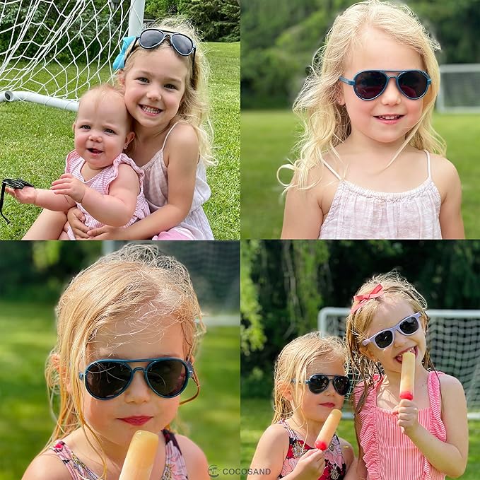 COCOSAND Baby Boys Girls Aviator Sunglasses with Strap Polarized Flexible Retro Pilot for Infants Toddler Age 0-24 Months