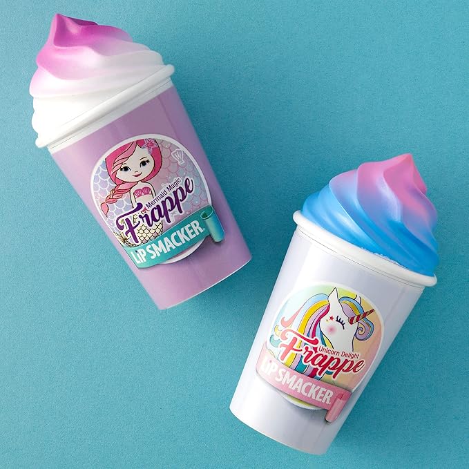 Lip Smacker Magical Frappe Collection 3 Pack Beverage Lip Balm - Moisturizing, Soothing Unicorn & Mermaid Delight/Magic