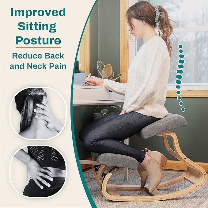 NYPOT Ergonomic Kneeling Chair with 2 Knee Pads - Adjustable Height Rocking Knee Chair for Posture and Back Support for Home and Office - Angled Kneeling Stool, Moonstone Grey