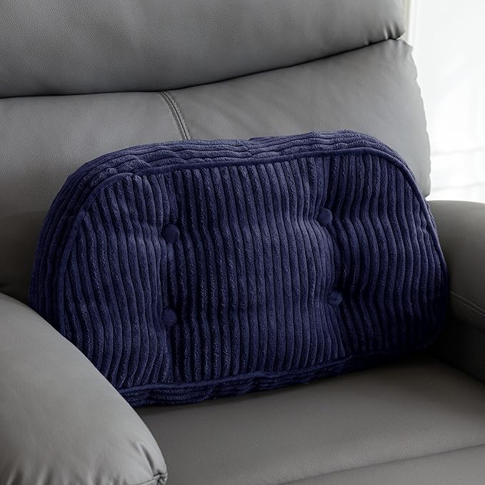 HIGOGOGO Lumbar Support Pillow for Recliner Chair/Accent Chair/Couch/Office Chair, Tufted Corduroy Back Support Cushion for Elderly, Recliner Cushions for Back Rest, Pain Relief, Reading, Navy