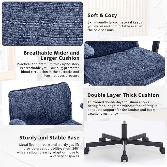 Cross Legged Office Chair, Height Adjustable Swivel Desk Chair with Flip-Up Arms, Padded Criss Cross Chair for Home Office & Bedroom