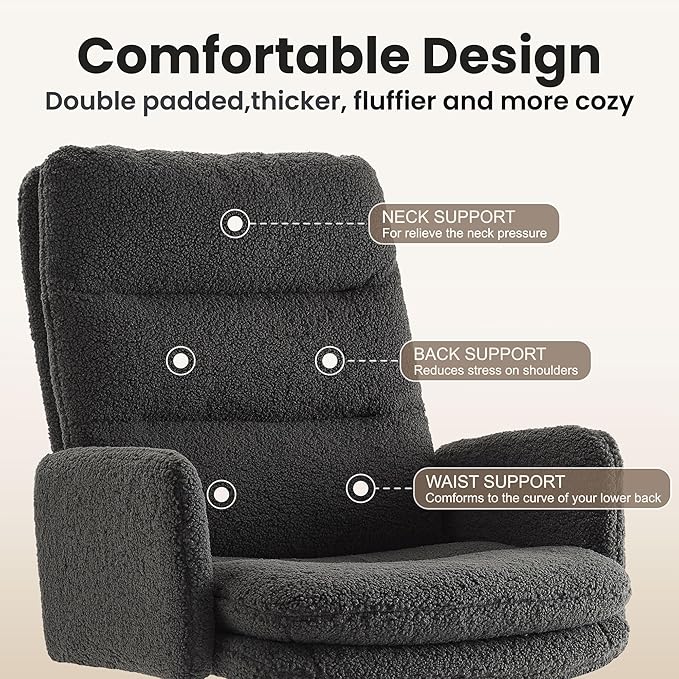 IWMH Swivel Office Desk Chair, High-Back Armchair with Wheels, Height Adjustable Home Office Chair with Armrests,Upholstered Computer Task Chair, Leisure Armchair Cashmere (Dark Grey)