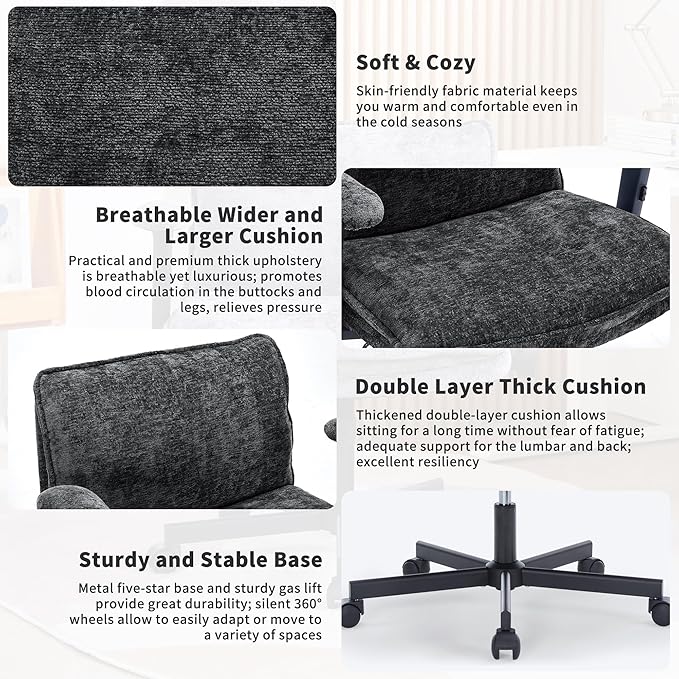 Cross Legged Office Chair, Height Adjustable Swivel Desk Chair with Flip-Up Arms, Padded Criss Cross Chair for Home Office & Bedroom