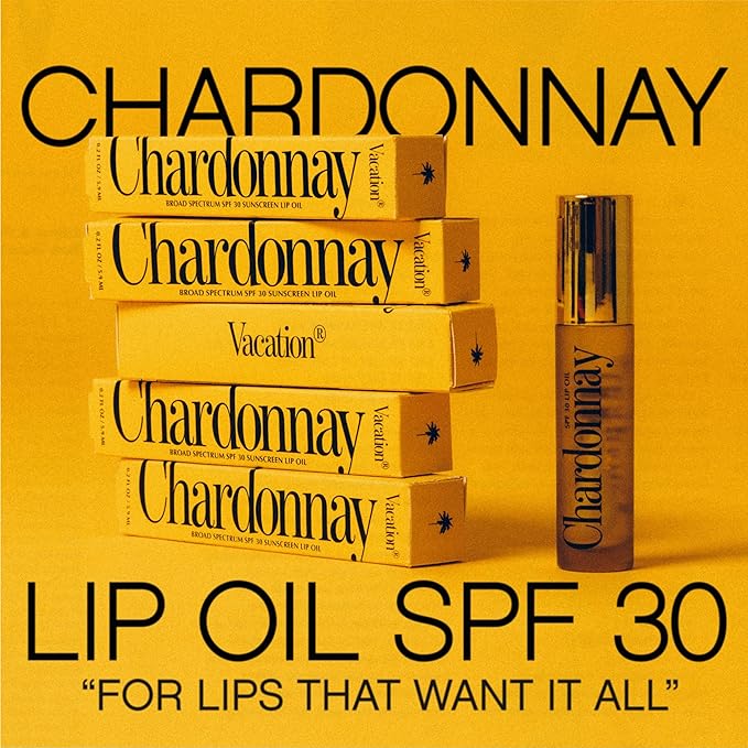 Vacation Chardonnay Lip Oil SPF 30, Sunscreen for Lips, Hydrating, Caramel Vanilla Flavored Lip Gloss, Clear Plumper, Non-Sticky Lip Balm, Vegan, 0.2 Fl. Oz.