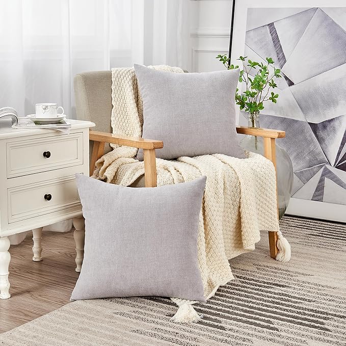 GAWAMAY Decorative Chenille Throw Pillow Covers 26x26 Inch Pack of 2, Soft Square Couch Pillow Cover for Sofa Cushion Living Room Bedroom Oversized Pillowcases Light Grey 66x66cm (ONLY Covers)