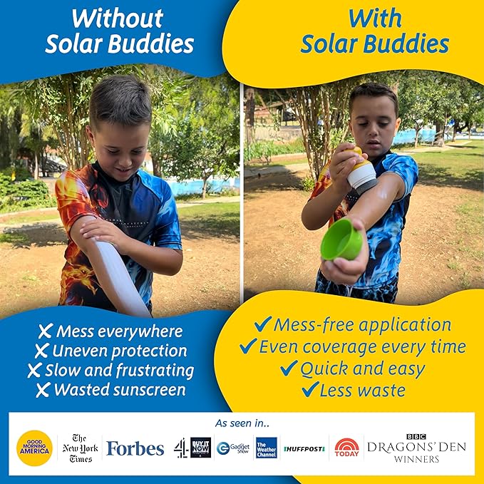 Solar Buddies Grab & Go Travel Bundle, Carabina Clip & Cleaning Brush - Single Full Pink - Refillable Roll on Sponge Sunscreen, Suncream & Lotion Applicator For Kids, Adults & Families - Holds 100ml