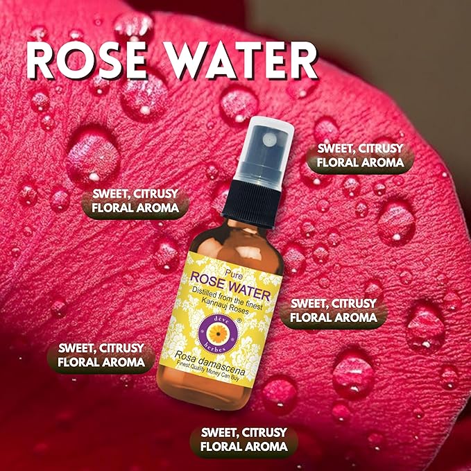 Deve Herbes Pure Rose Water Distilled from The Finest kannauj Roses (Rosa damascena) 50ml (1.69 oz)
