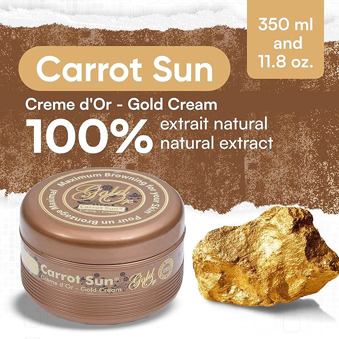 Carrot Sun Tanning Accelerator – 350ml Gold Tanning Gel – Natural Extract Sun Cream Dark Tanning Lotion for All Skin Types – Tan Lotion with Almond Oil for Even Beautiful Skin Coloring – SPF0