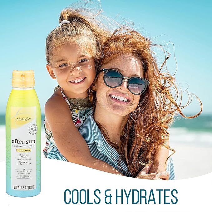 Daylogic After Sun Spray, 3 Pack, Continuous Spray with Aloe and Cooling Menthol, Sunbrurn Relief and Tan Extender, Moisturizes Sun Damaged Skin, Non Greasy, Paraben and Phthalates Free, 5.5 oz. Each