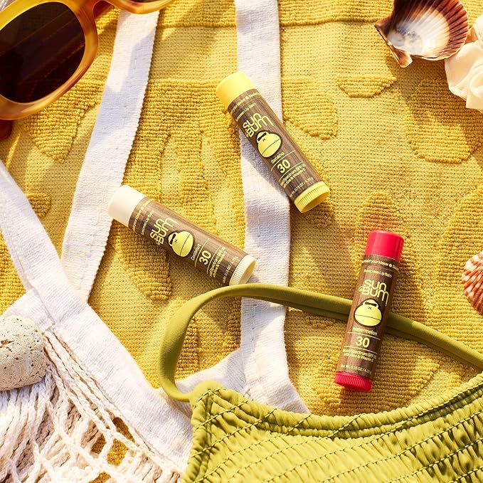 Sun Bum SPF 30 Sunscreen Lip Balm 3 Flavor Variety Pack - Coconut, Banana, Watermelon - Moisturizing Aloe Vera and Vitamin E - Vegan and Cruelty Free - UVA/UVB Lip Protection - 0.15 oz, 3 count
