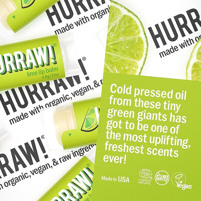 Hurraw! Lime Lip Balm: Organic, Certified Vegan, Cruelty and Gluten Free. Non-GMO, 100% Natural Ingredients. Bee, Shea, Soy and Palm Free. Made in USA
