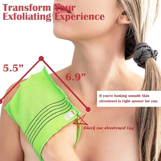 Korean Asian Exfoliating Bath Washcloths Mitt Scrub for Body washcloth Glove Premium Viscose Rayon Towel (30)