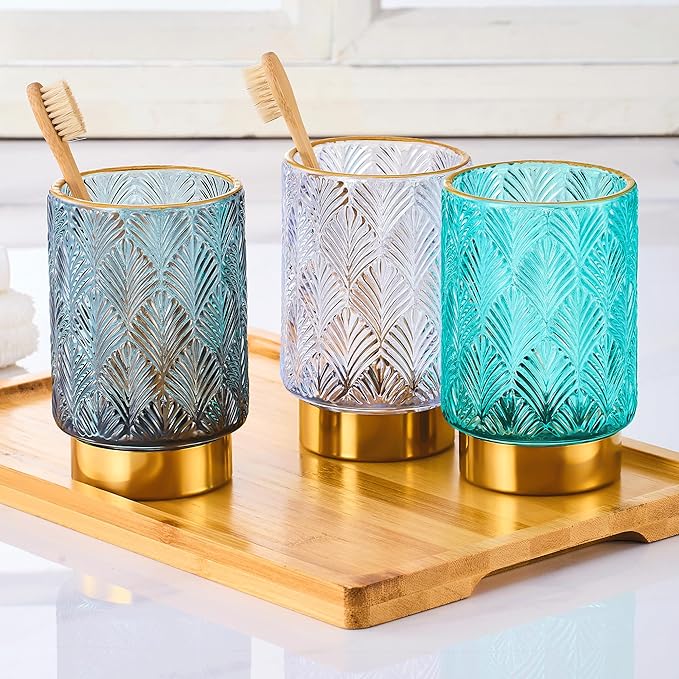 Makeup Brush Holder Organizer,Toothbrush Holders,Desk Pen Pencil Holder,Multifunctional Vintage Glass Brush Cup（A42-7-US）