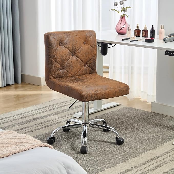 VECELO PU Leather Mid-Back Armless Desk Chair Adjustable Height 360° Rolling Swivel for Home Office Work, Dark Brown