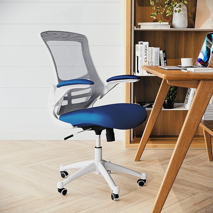 Flash Furniture Kelista Office Chair, Ergonomic, Mid-Back, White Frame, Blue Mesh with Swivel
