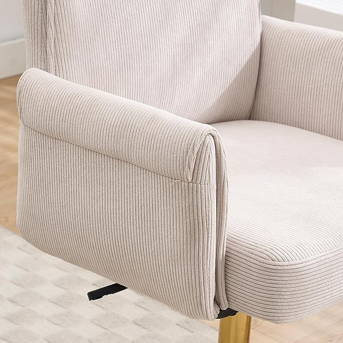 Stripes Velvet Home Office Desk Chair, Accent Upholstered Modern Height Adjustable Swivel Chair with Wheels,Ergonomic Task Chair for Living Room,Bedroom,Vanity,Study,Office（Cream）
