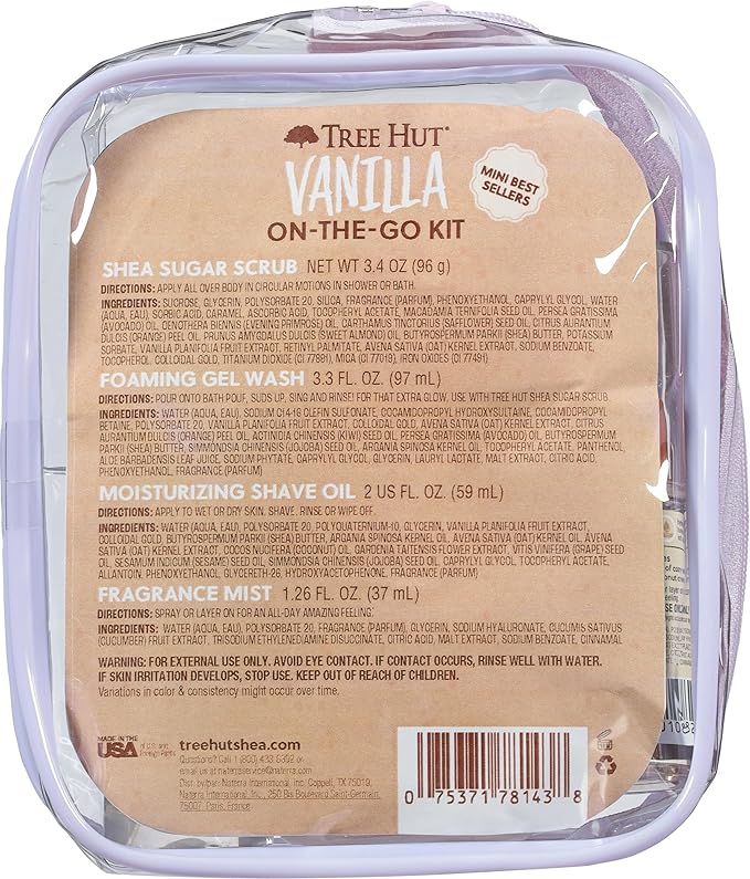 Tree Hut Mini Vanilla Everything Shower Gift Set, Exfoliating Sugar Scrub, Foaming Gel Wash & Whipped Body Butter, Hydrating & Moisturizing Self-Care Gift Set for Smooth Skin