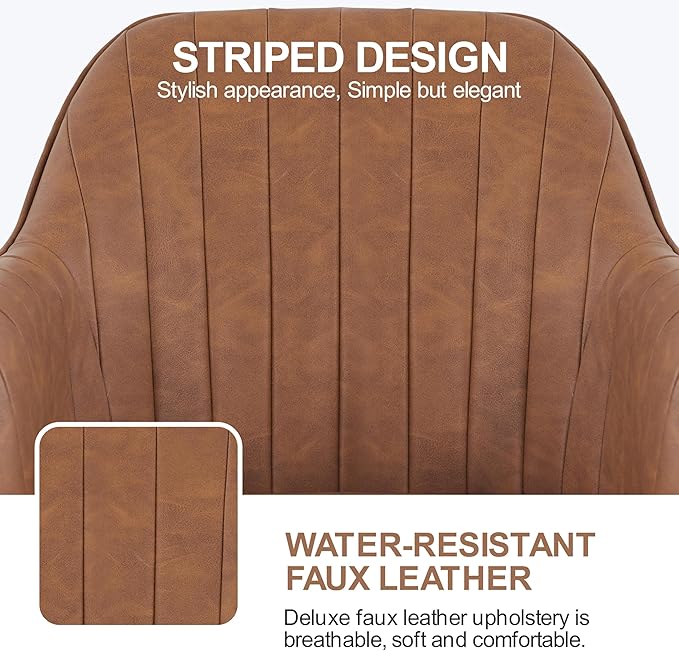 Yaheetech Modern Faux Leather Desk Chair Makeup Chair Height Adjustable Swivel Office Task Computer Armchair for Living Room Retro Brown