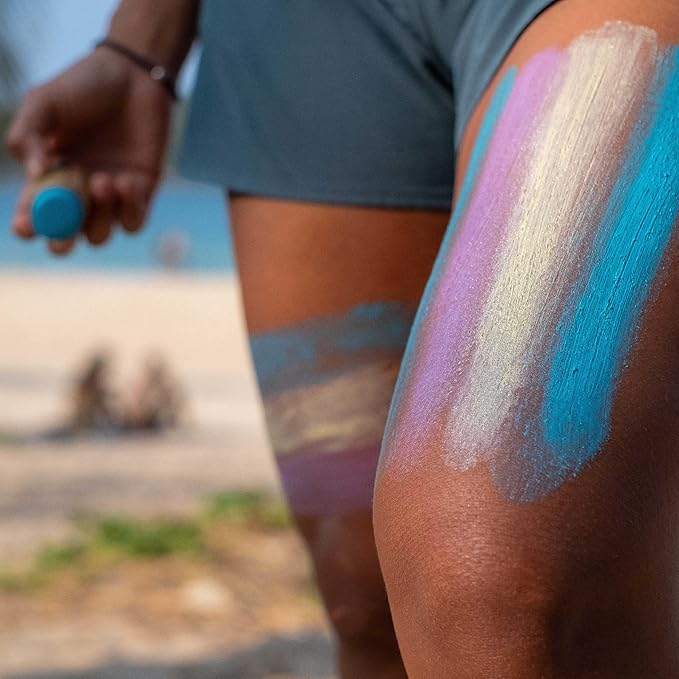 Colorful Zinc Sunscreen Sticks • All Natural • Non-Toxic • Reef Safe • Non-Staining • Plastic-Free Packaging, yellow, blue, and purple