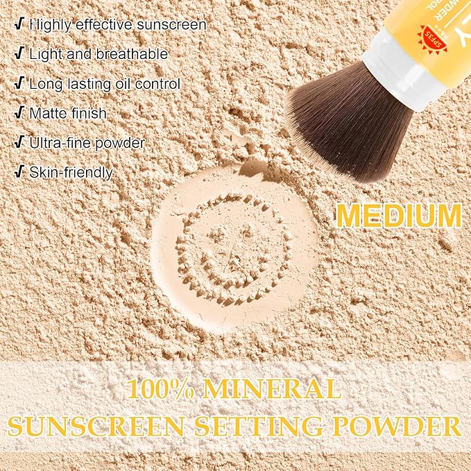 Mineral Sunscreen Setting Powder, SPF 35 Brush Sunscreen Powder for Face & Scalp, Long Lasting Lightweight Breathable, Oil Control Natural Matte Finish (#05 Medium)