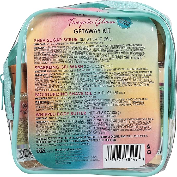 Tree Hut Mini Tropic Glow Everything Shower Gift Set, Exfoliating Sugar Scrub, Foaming Gel Wash & Whipped Body Butter, Hydrating Self-Care Kit for Soft, Glowing Skin