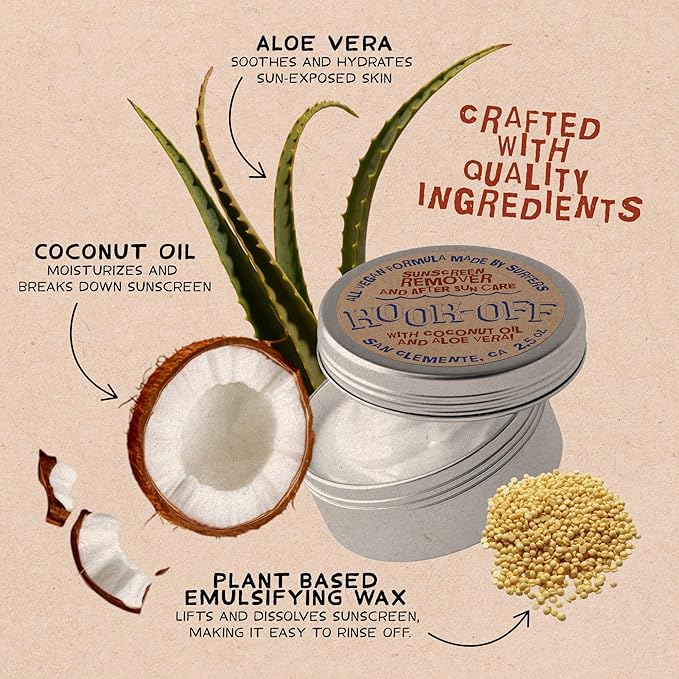 Mineral Sunscreen Remover & After Sun Care | Natural, Ocean-Safe Formula | Aloe Vera & Coconut Oil | Removes Stubborn Zinc Sunscreen | 2.5oz Tin