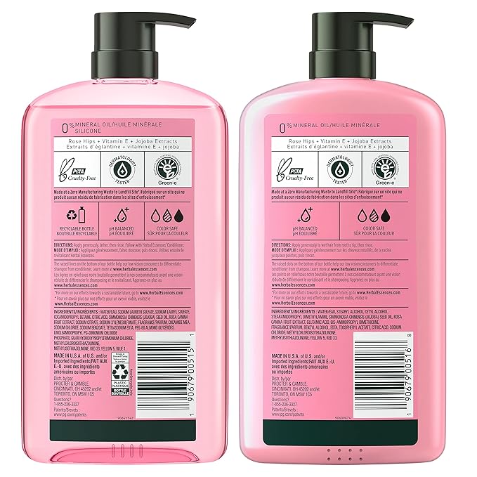 Herbal Essences Shampoo & Conditioner Set, Rose Hips - Smooth Collection, Paraben-Free, Color-Safe, Shiny Hair with Jojoba & Vitamin E, 29.2 Fl Oz Each, 2-Pack