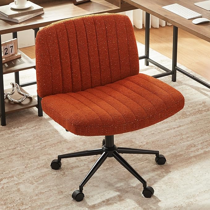 Dowinx Criss Cross Chair with Wheels, Preminum Fabric and Pocket Spring Cushion, Adjustable Swivel Wide Seat Computer Chair, Morden Design Vanity Chair Orange