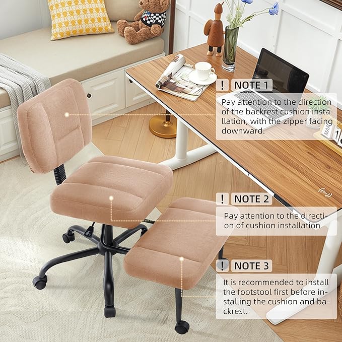 Criss Cross Legged Office Chair with Wheels,Swivel Meditation Chair for ADHD,Ergonomic Desk Chair with Thicken Adjustable Footstool,Fabric Sitting Fidgeting Kneeling Chair for Home Yoga Brown