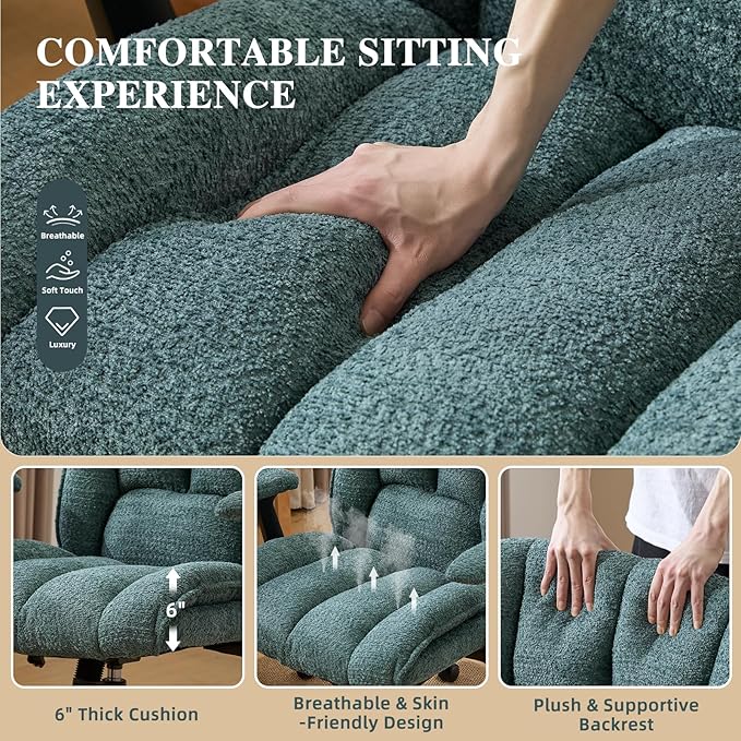 Criss Cross Legged Office Chair with Flip-Up Arms and Wheels, Wide Seat Desk Chair with Built-In Dynamic Airbag Lumbar Support, Modern Cross-Leg Chair for Home Office, Apartment, Vanity, Dark Green