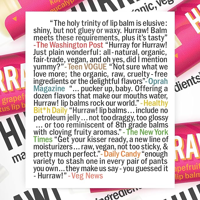 Hurraw! Grapefruit, Ginger, Eucalyptus (Kapha) Lip Balm: Organic, Certified Vegan, Cruelty and Gluten Free. Non-GMO, 100% Natural Ingredients. Bee, Shea, Soy and Palm Free. Made in USA