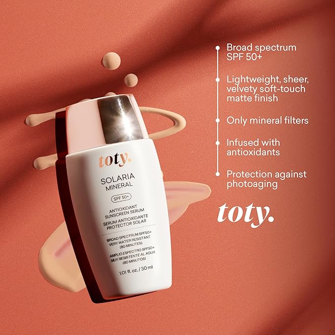 Toty by Sofia Vergara - Solaria Mineral SPF 50+ Antioxidant Sunscreen Serum - Mineral Tinted Face Sunscreen - Broad Spectrum - Universal Tint - Ultra Fluid and water resistant - Tavel size (1 fl Oz)