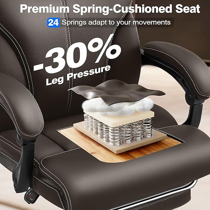 AreShark Office Chair - Ergonomic Comfortable High Back Computer Desk Chair with Foot Rest - Executive Breathable Swivel Rolling Reclining Leather Chair with Lumbar Support for Home Gaming Relaxing
