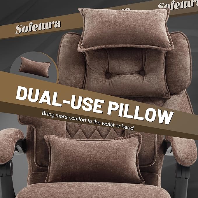 Massage Office Chair with Foot Rest,6 Points Vibration & Heat Executive Office Chairs for Heavy People,500LBS Big and Tall Office Chair,Ergonomic Reclining Desk Chair,Dual-Use Pillow,Home Office,Brown