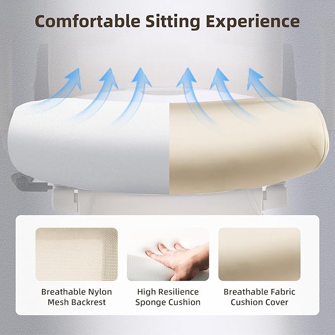 Foldable Office Chair with Foot Rest, Ergonomic Office Chair with Adjustable Lumbar Support, Headrest, Armrest, Home Office Desk Chair for Space Saving, Work from Home, Cream
