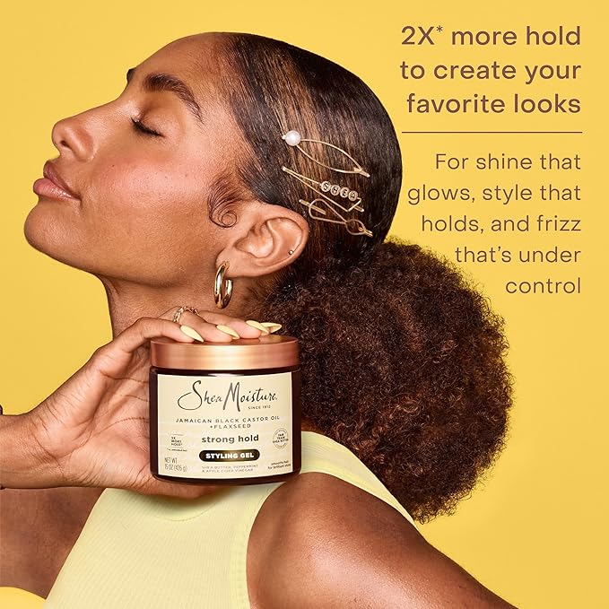 SheaMoisture Strong Hold Styling Gel+Flaxseed Jamaican Black Castor Oil Gives Controlled Style,AllDay Hold,Infused With Castor Seed Oil,SheaButter & Indulgent Scent ParabenFree AntiFrizz Hair Gel 15oz | Jamaican