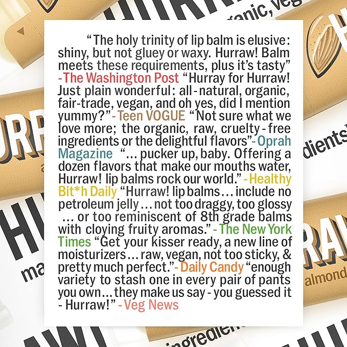 Hurraw! Almond Lip Balm: Organic, Certified Vegan, Cruelty and Gluten Free. Non-GMO, 100% Natural Ingredients. Bee, Shea, Soy and Palm Free. Made in USA