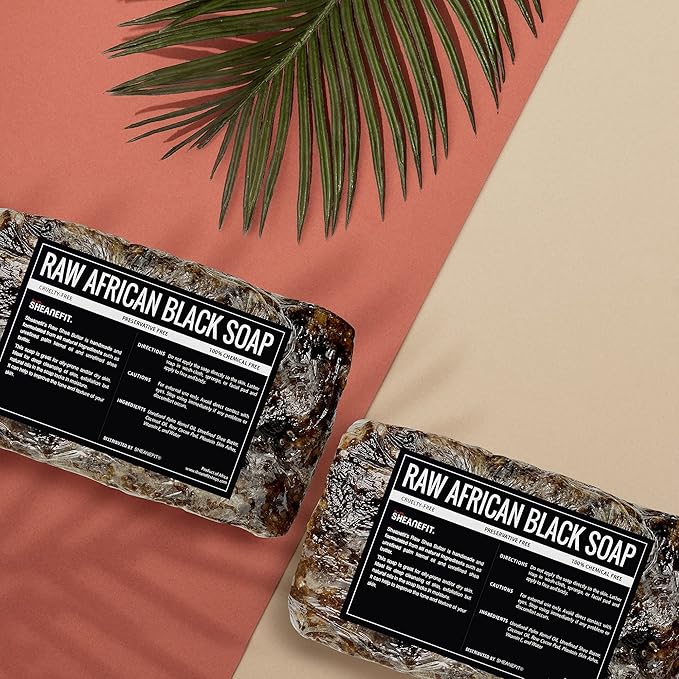 Sheanefit Raw African Black Soap Bar - For All Skin Types - Face, Body, Hair Soap Bulk Bars (15 Ounce (Pack of 2))