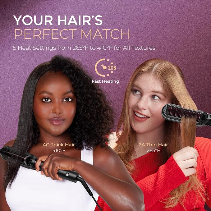 TYMO Flat Iron Hair Straightener Brush 2 in 1, 200M Ions Hair Straighteners for Women, Ceramic Dual Voltage Straightening Hot Comb for Anti-Frizz Straights, Waves, Curl, 3X Less Heat Damage, Rose Gold