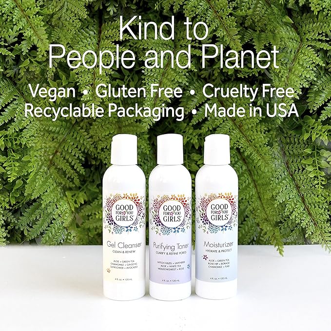 Good For You Girls Three-Step Skincare Gift Set - Cleanser, Toner & Moisturizer for Girls to Teens, Safe, Natural, Plant-Based ingredients. Vegan & Gluten-Free | 3 Piece, 4 oz ea.