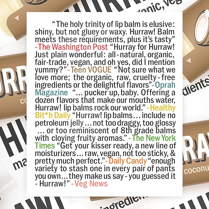 Hurraw! Coconut Lip Balm: Organic, Certified Vegan, Cruelty and Gluten Free. Non-GMO, 100% Natural Ingredients. Bee, Shea, Soy and Palm Free. Made in USA