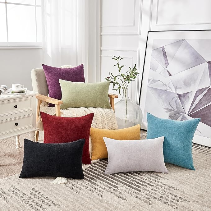 GAWAMAY Decorative Square Throw Pillow Covers 18"x18" Inch Set of 2, Super Soft Chenille Pillows Farmhouse Fall Pillowcase for Living Room Bedroom Sofa Couch Cushion Cover Smoke Blue 45x45cm
