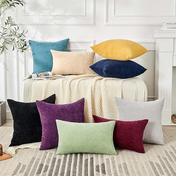 GAWAMAY Decorative Chenille Throw Pillow Covers 26x26 Inch Pack of 2, Soft Square Couch Pillow Cover for Sofa Cushion Living Room Bedroom Solid Dyed Oversized Pillowcases Purple 66x66cm (ONLY Covers)